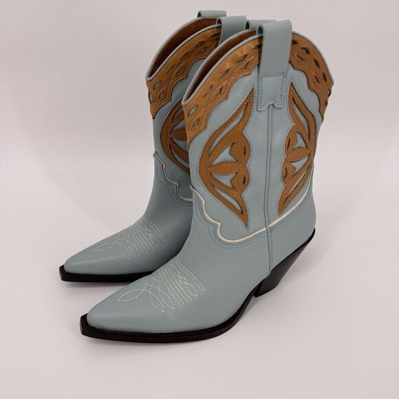 Toral Western Cowboy Blue Camel Leather Boho Festival Boots Party Coastal 36 US6 - Picture 2 of 12
